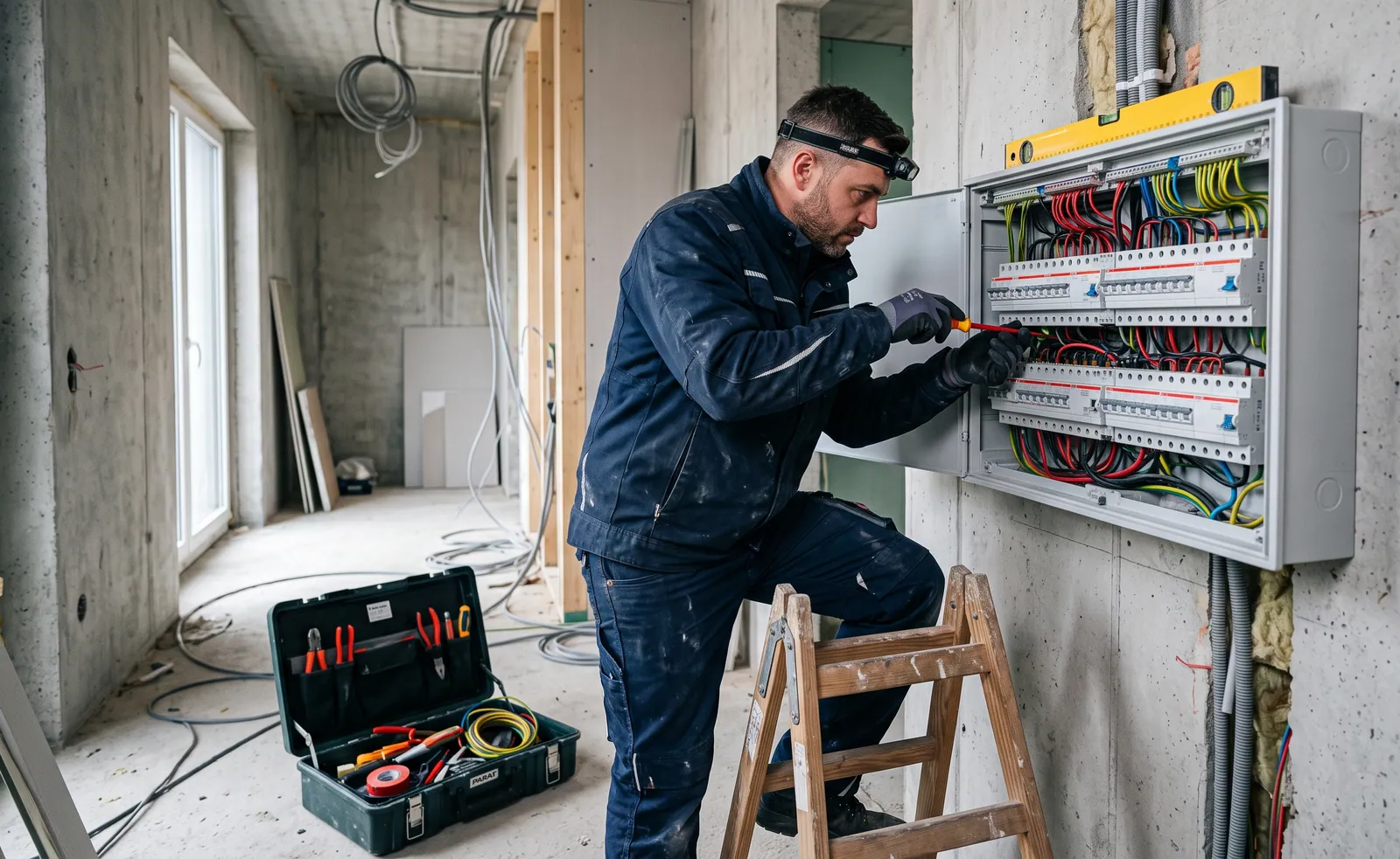 Elektroinstallation, Sicherungskasten mit Werkzeug